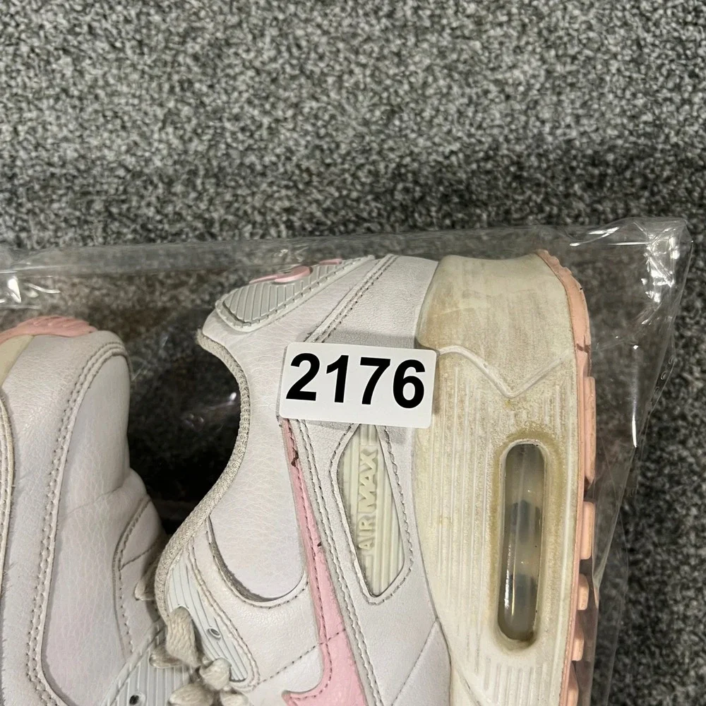 Nike Air Max 90 White Pink Leather Sneakers CD6864-121 Kids 5.5Y Womens 7